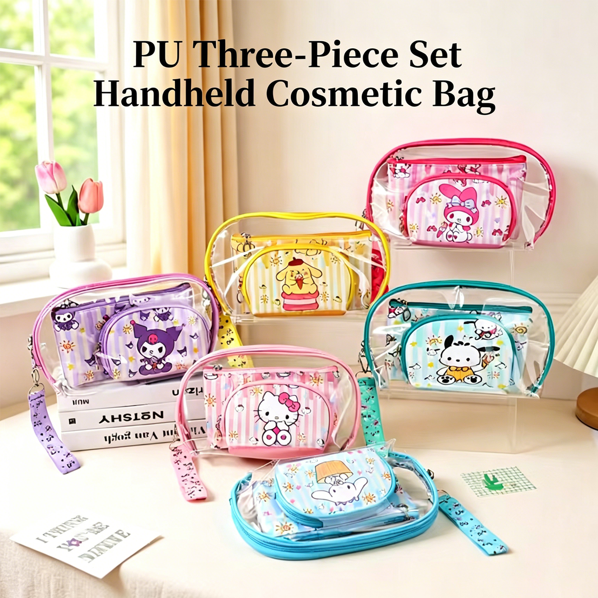 Beauty Makeup Tool Collection - Sanrio 3-Piece Makeup Bag Set, Transparent